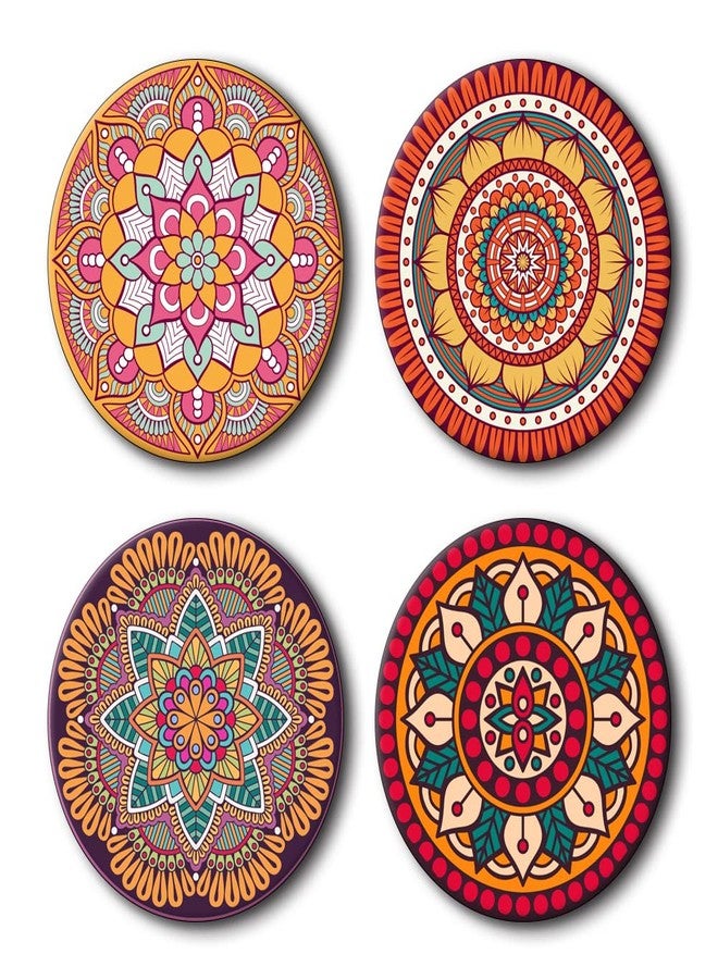 Yey Tea Coaster Set Colorful Mandala Pattern Printed Round, MDF Wood Material Coasters for Home and Kitchen, Office Table, Dining Table, Home Decor (3.5x3.5 inches, Set of 4) - Image 1